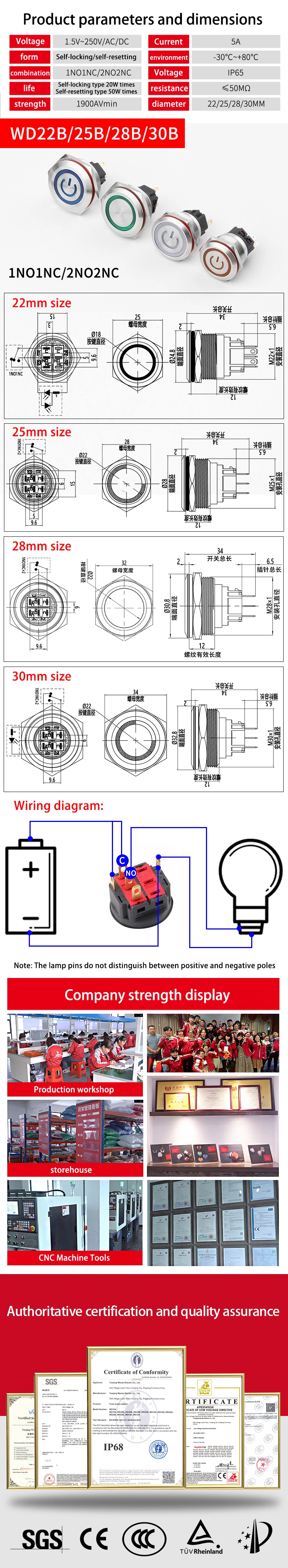 WD-B Series Metal Pushbutton Switches