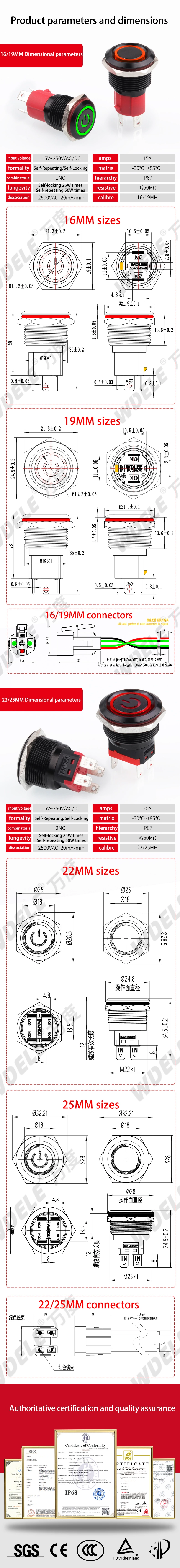 WD-D Series Oxidized Black High Current Metal Button