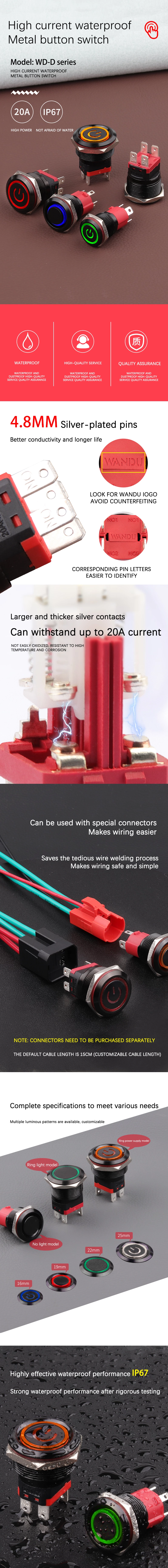 WD-D Series Oxidized Black High Current Metal Button