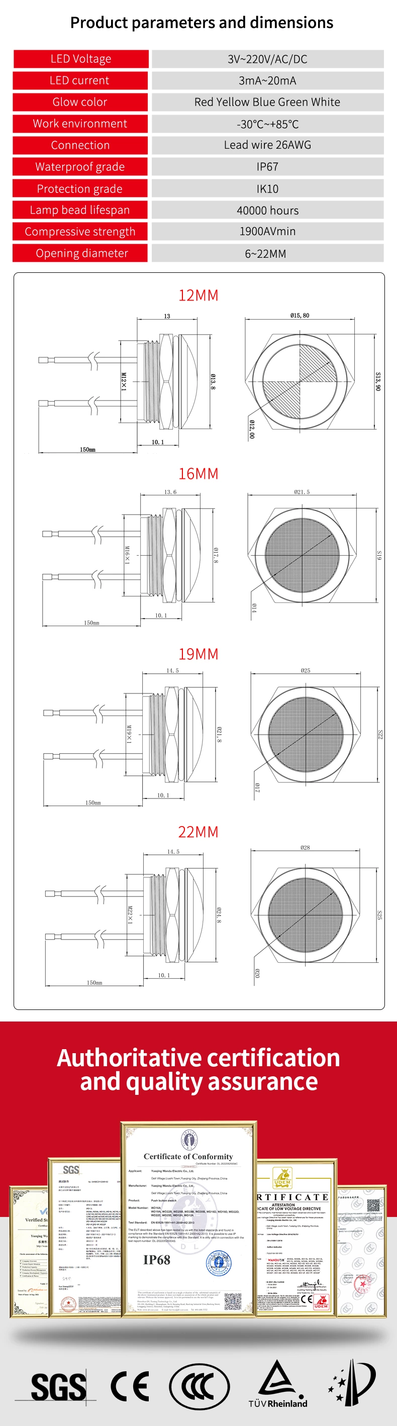 WD-L Series Customized Indicators With Wires