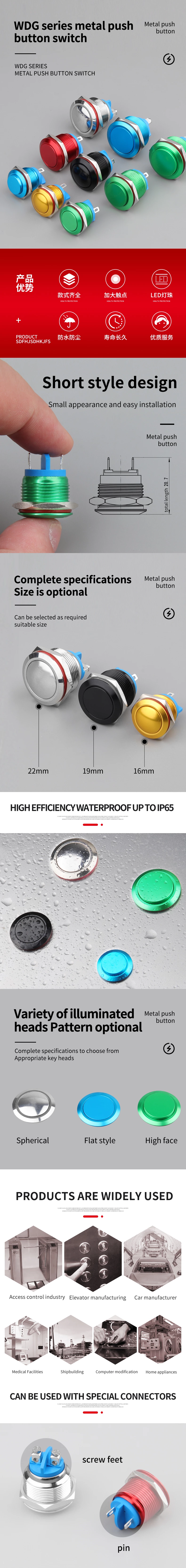 H Series Reset Lampless Metal Pushbutton Switches